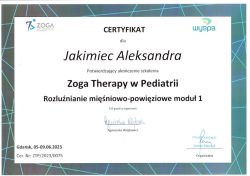 Aleksandra Jakimiec Zaświadczenie Zoga Therapy